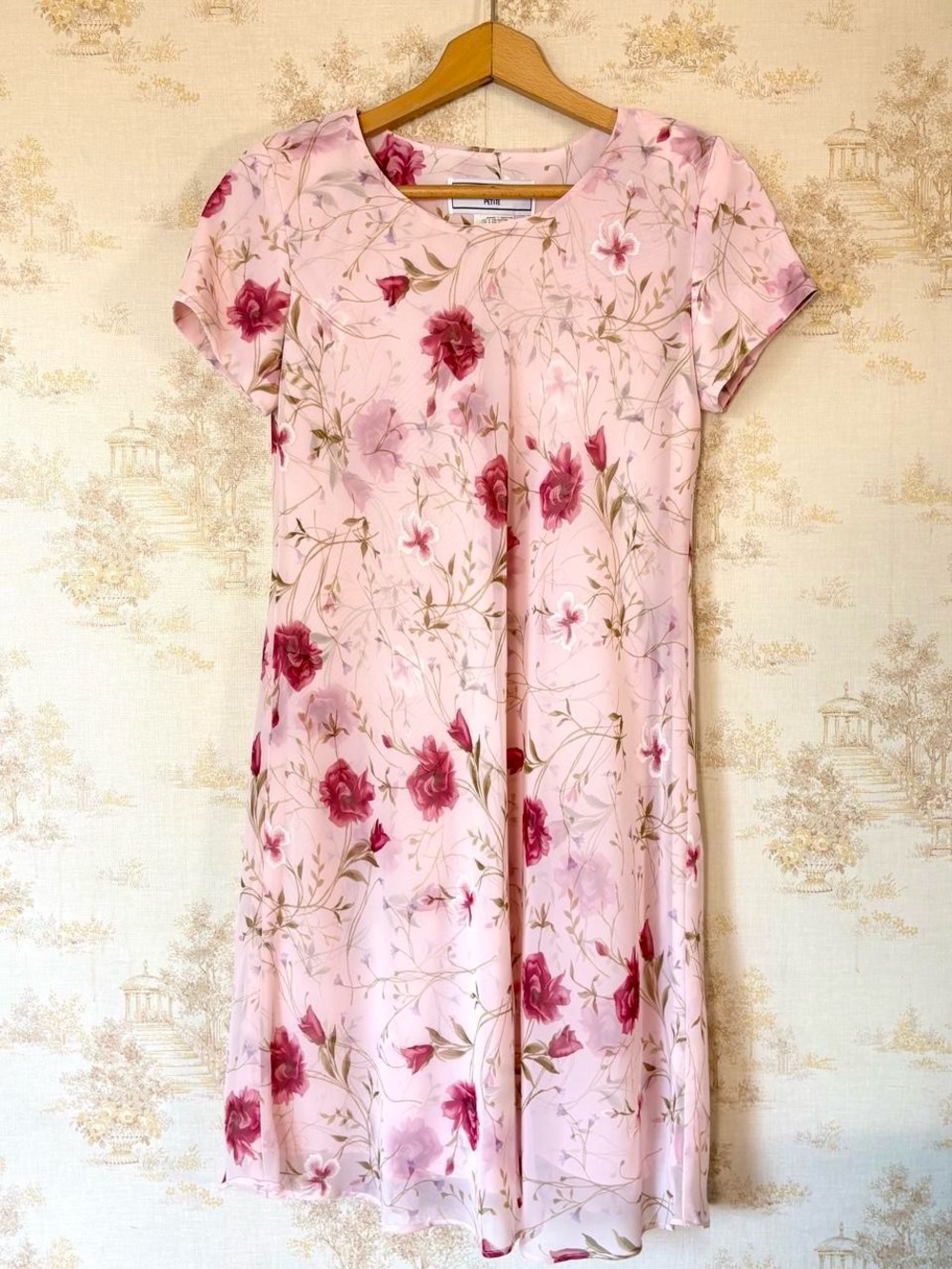 Vintage 90s Jessica Howard Romantic Pink Floral Chiffon Midi Dress